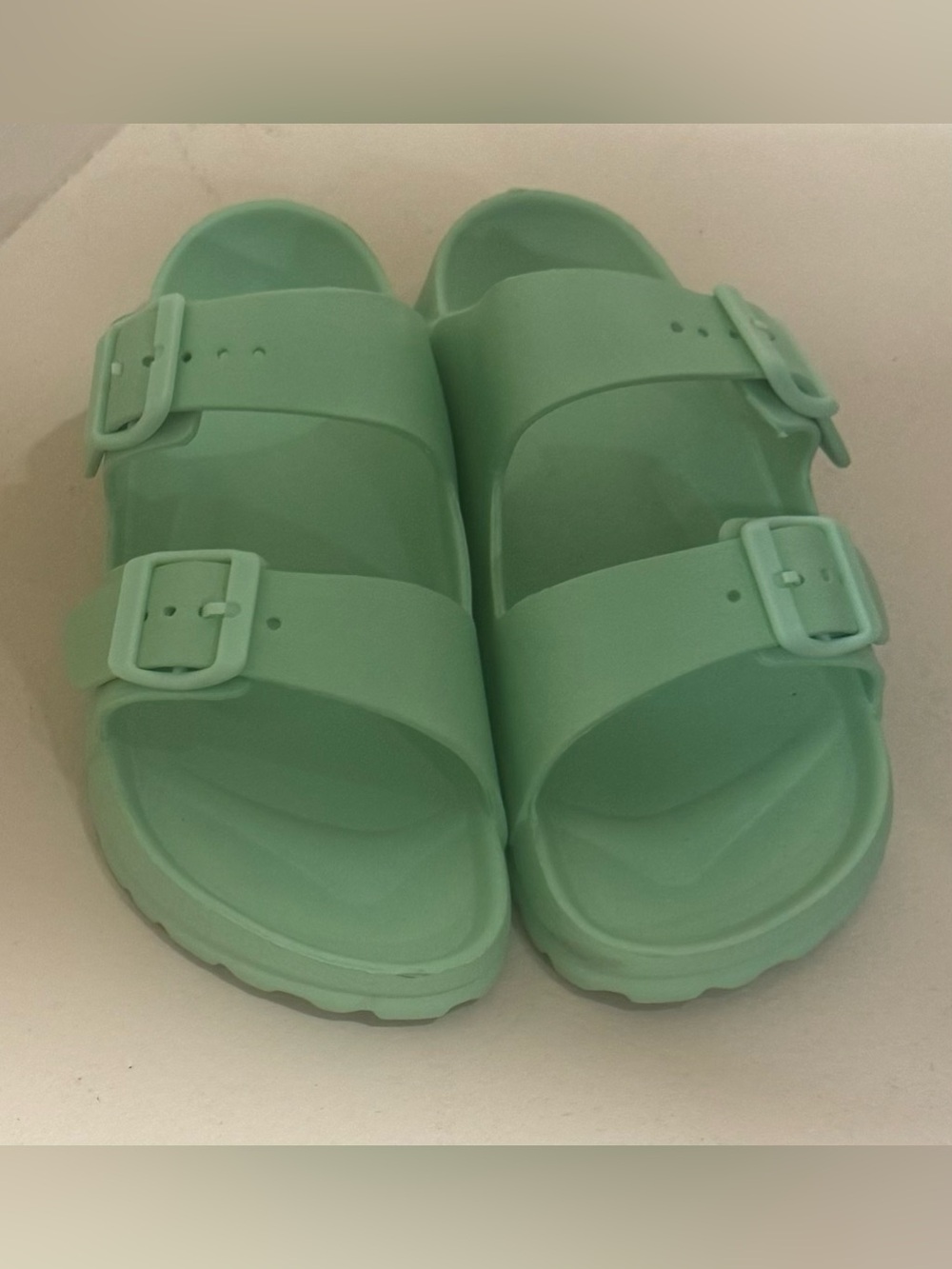 Mint Green Double-Buckle Slide Sandals
